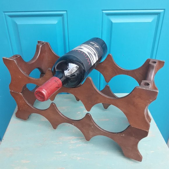 Wine Rack Vintage Teak Wood MCM Stackable Danish Wooden Mid Century Modern for 8 - Picture 14 of 16